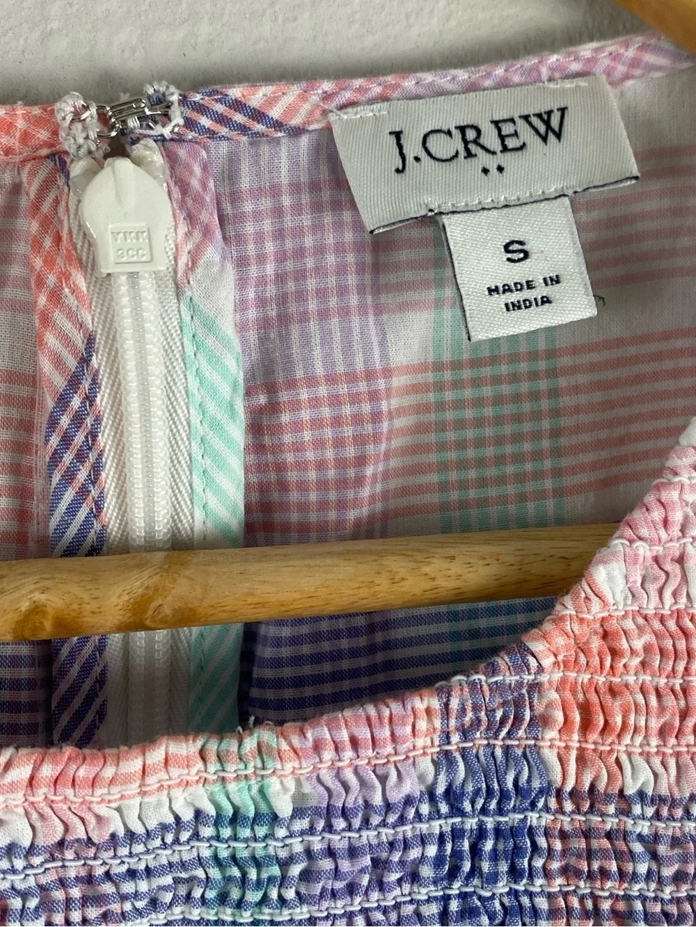 J. Crew Factory Pastel Plaid Smocked Midi Dress | 2 Pockets | Multicolor - Picture 13 of 16
